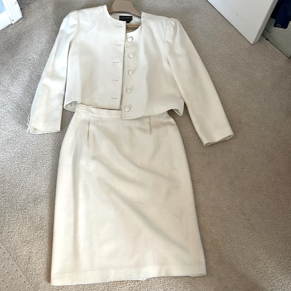 Vintage Patricia Roberts Cream Suit Jacket with Skirt, size 12